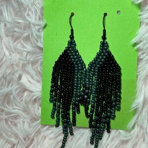 Black & Gray Ombre Beaded Fringe Statement Earrings